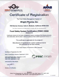 Wright Pharma Inc FSSC 22000 2019